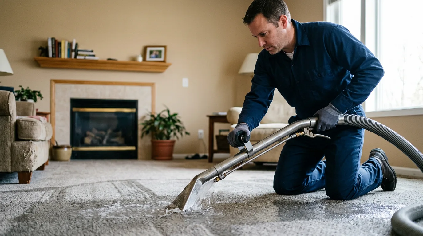 Water damage restoration technician working near New Salem, IL